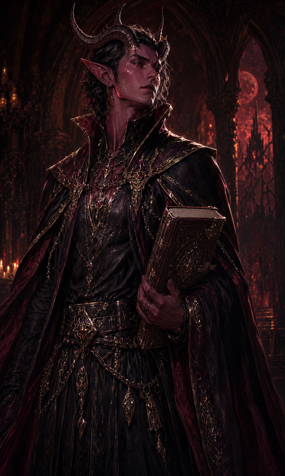 提夫林邪术师角色档案的 AI 肖像风格示例